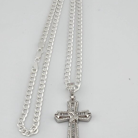 Brand New Sterling Silver 925 Cross with hands Necklace - Picture 4 of 9
